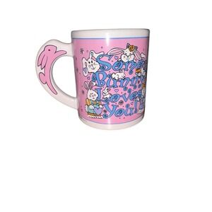 Vintage 1998 J.I.l Some Bunny Loves You Ceramic Mug MCM Pink Blue Polka Dot 90's